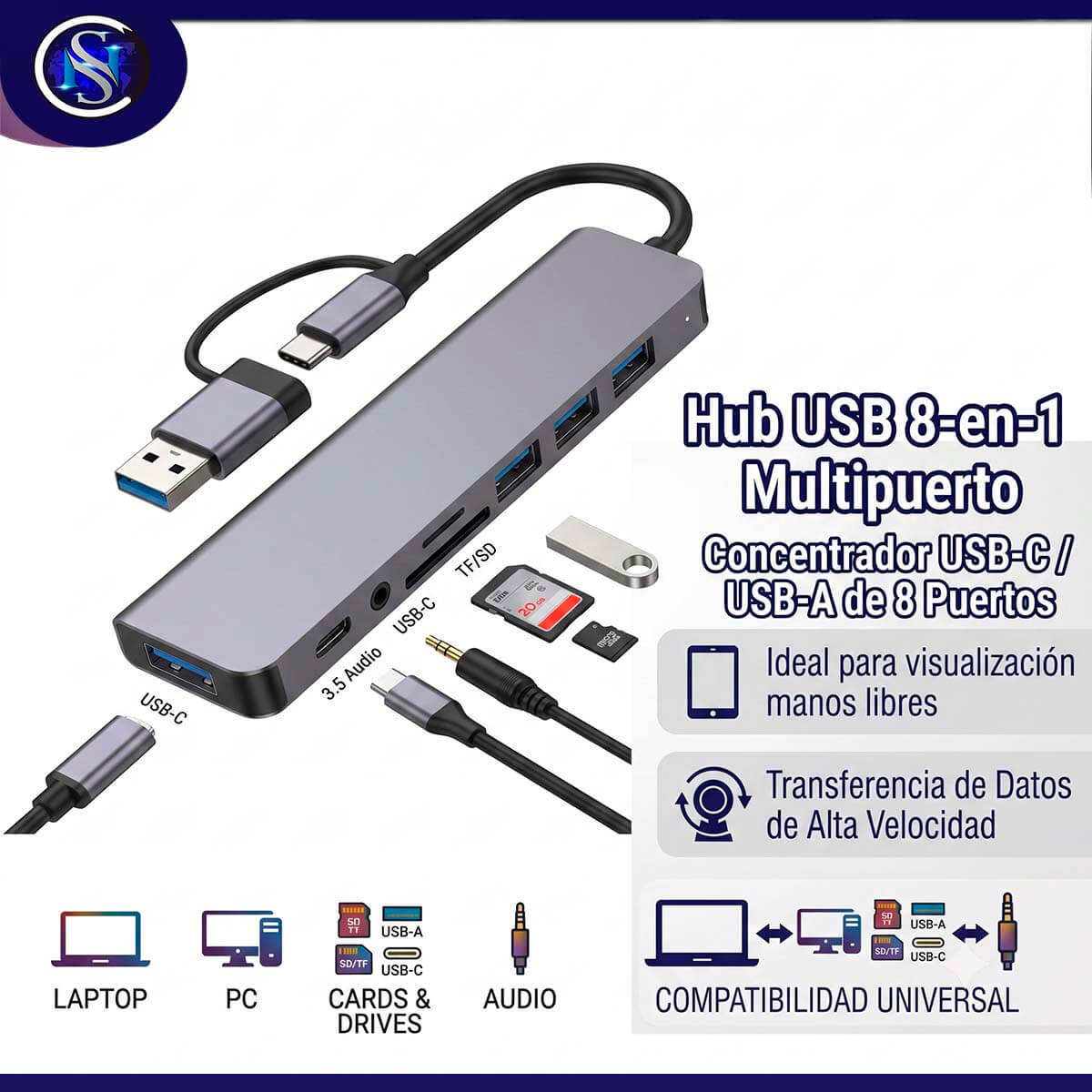 Hub USB 8 en 1
