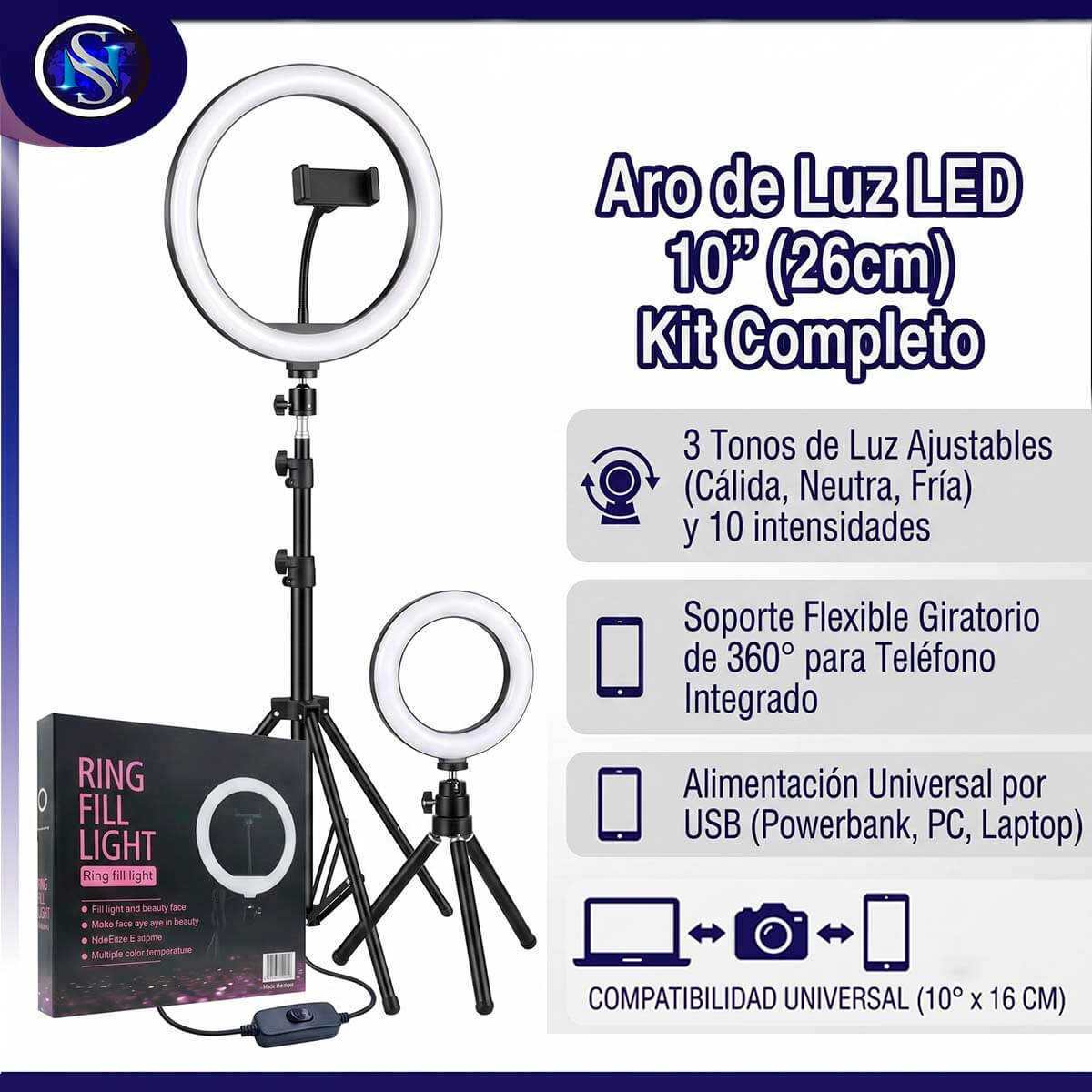 Aro de Luz LED RGB de 10"  con Trípode